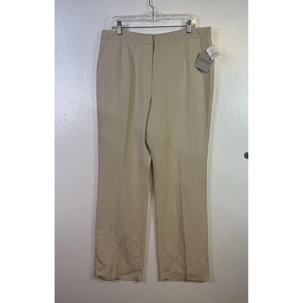 Kasper Kate Women Linen Blend Pants Sz 12 Trousers Office Career Beige Straight
